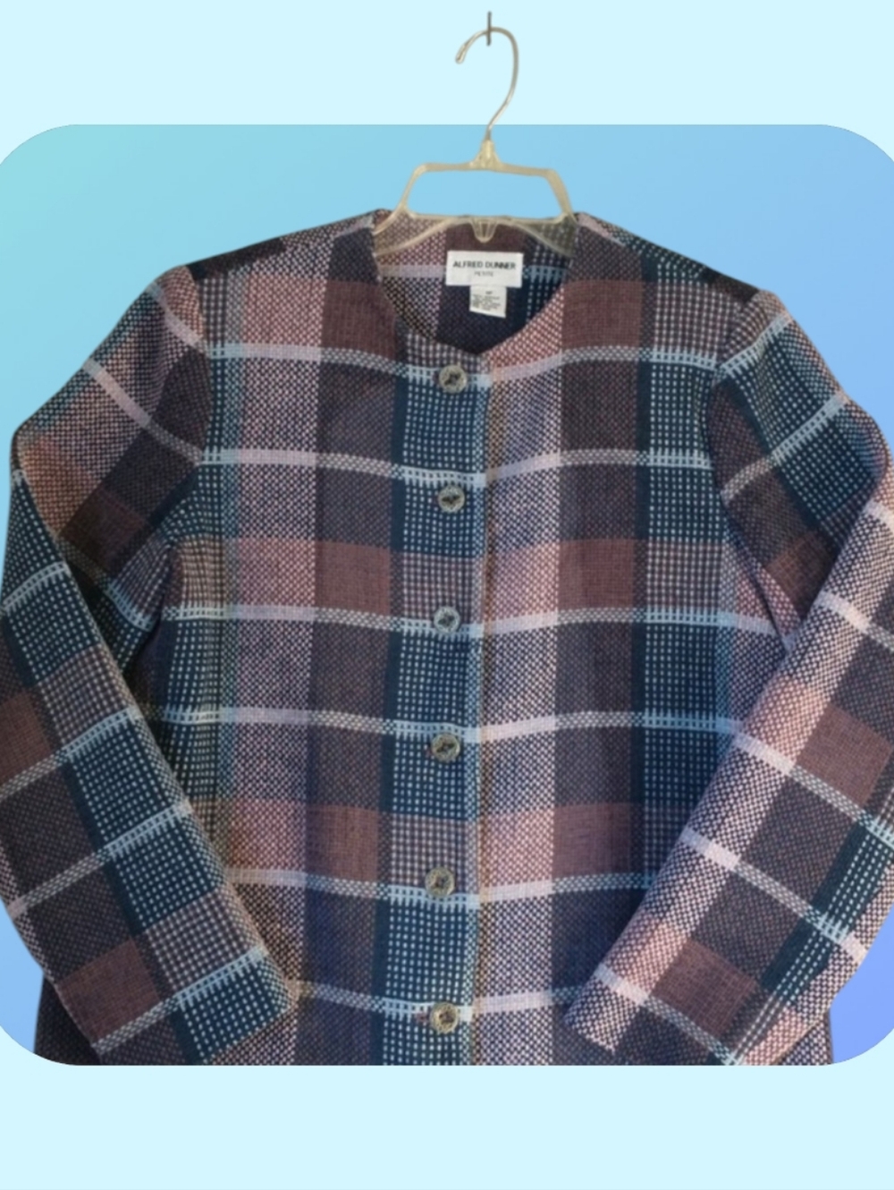 14P Purple Blue Plaid Alfred Dunner Jacket – Classic Lightweight Layer Vintage